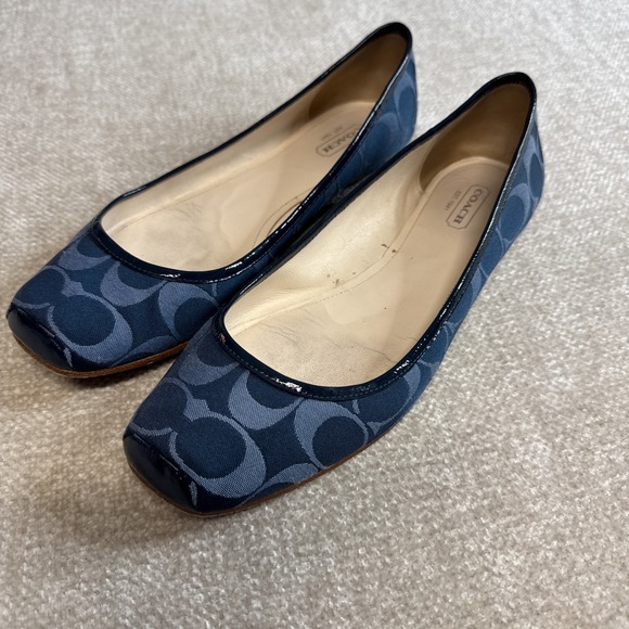 Coach Shoes - COACH 'Portia' Monogram Woven Leather Trim Square Toe Slip On Flats Sz 8.5